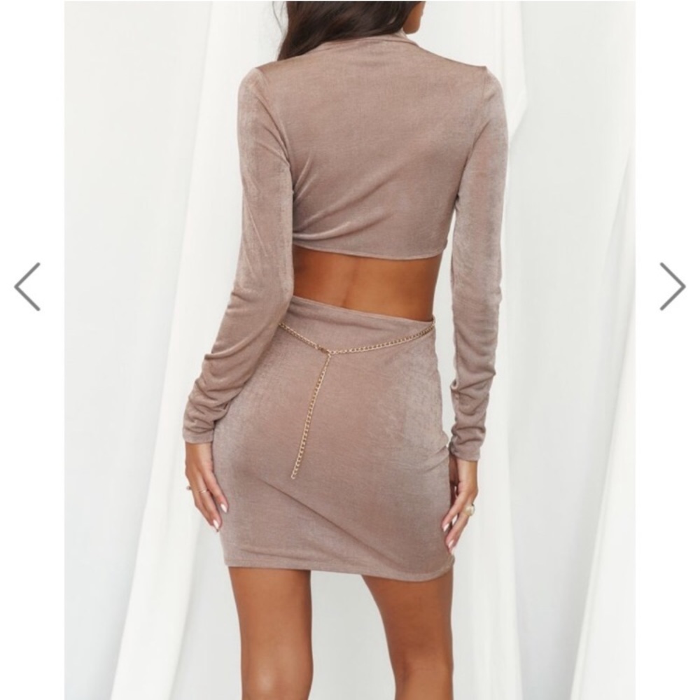 12th Tribe taupe gold chain cut out mini dress - Picture 3 of 4